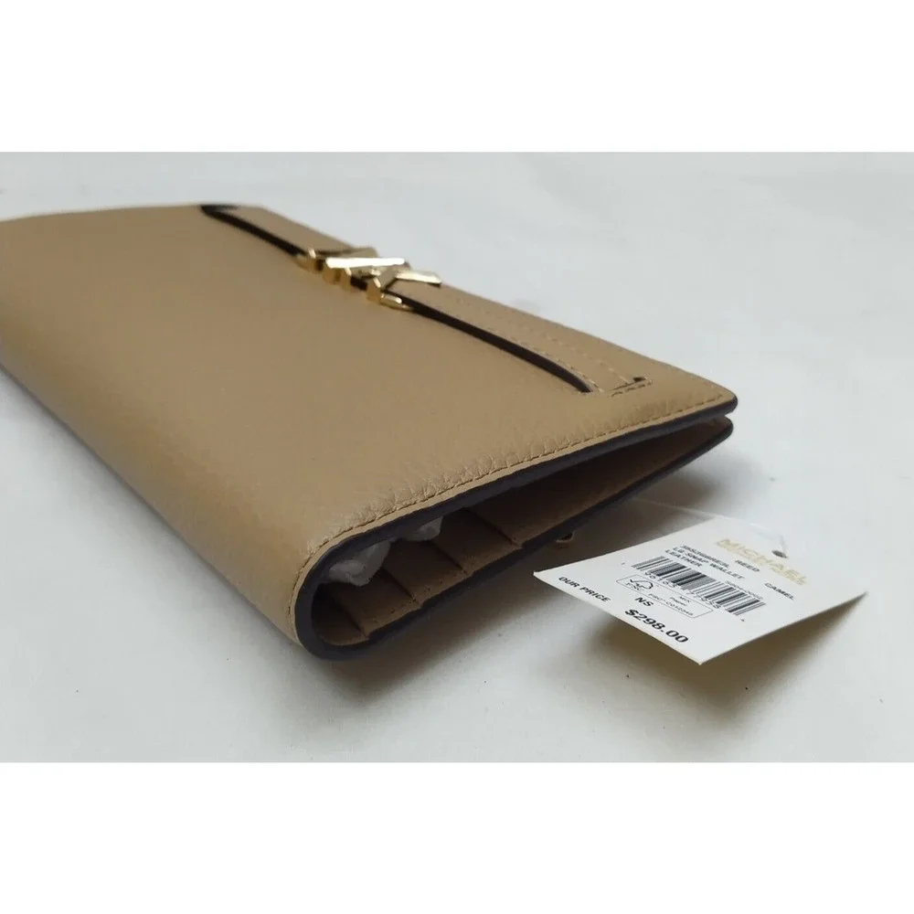 Michael Kors Reed Camel Leather Credit Card Bifold Snap Wallet - Brand New $298